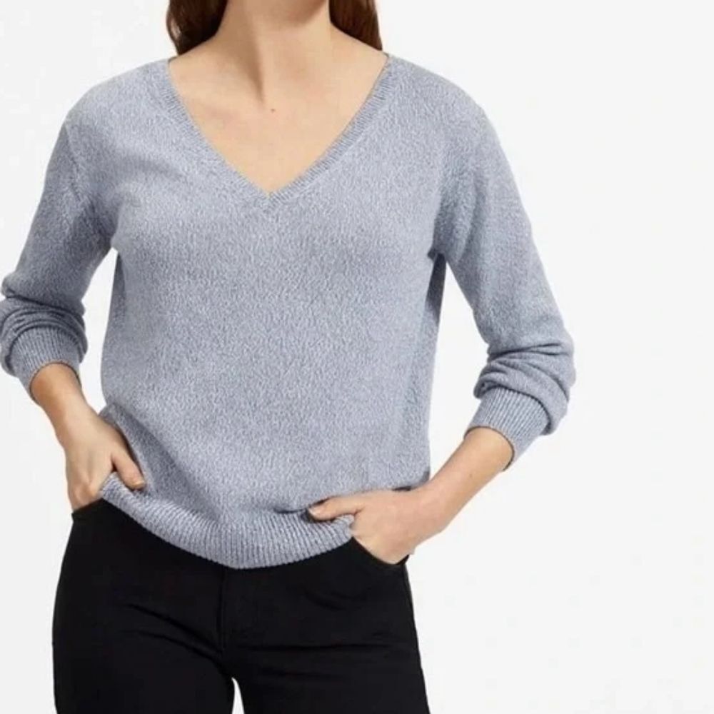 Everlane Sweater Womens Size XXS Blue V Neck Pullover Knit Fall Winter Cotton